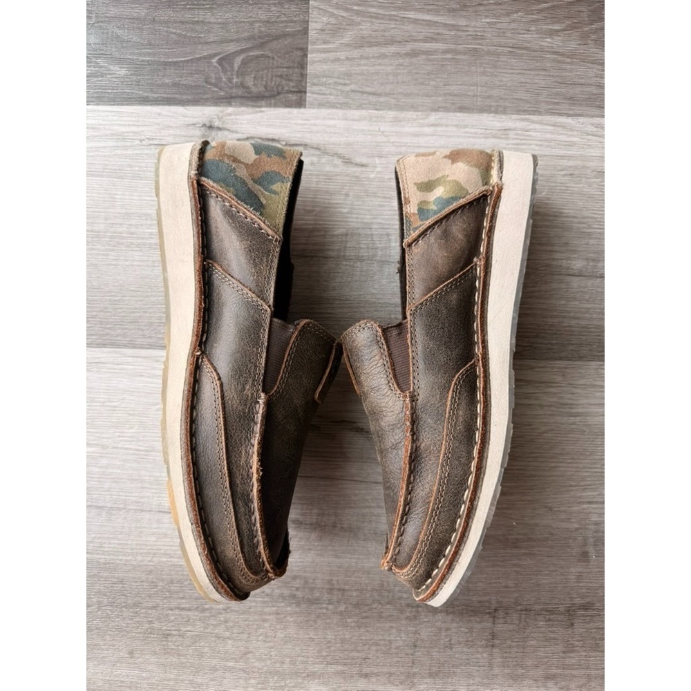 Ariat Cruiser Men 8EE Brown Leather Slip On Camo Heel Casual Loafer Shoe - Picture 5 of 7